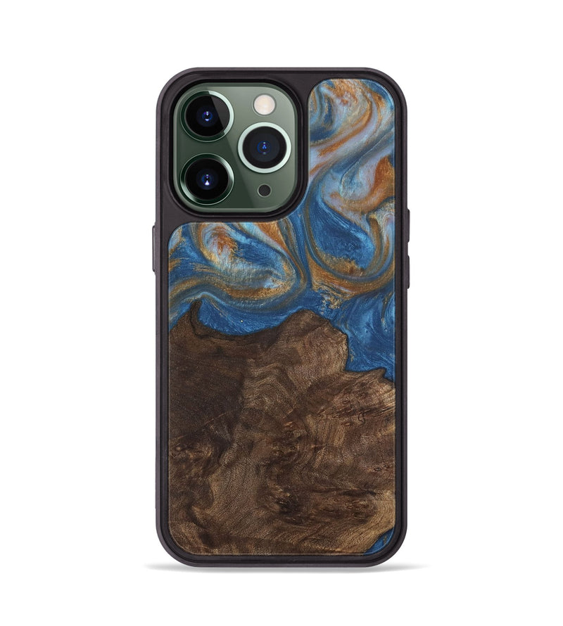 iPhone 13 Pro Wood Phone Case - Kathye (Teal & Gold, 729227)