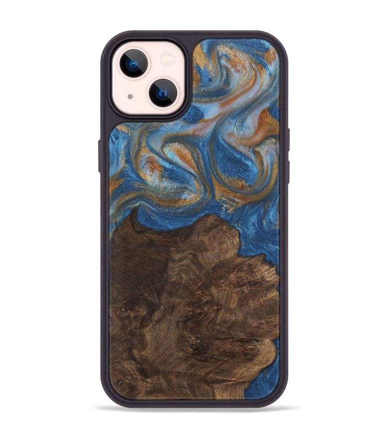 iPhone 14 Plus Wood Phone Case - Kathye (Teal & Gold, 729227)