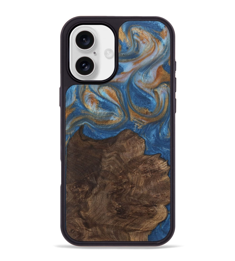 iPhone 16 Plus Wood Phone Case - Kathye (Teal & Gold, 729227)