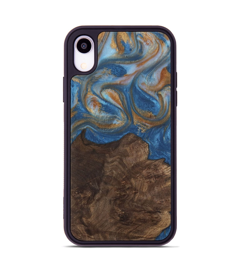 iPhone Xr Wood Phone Case - Kathye (Teal & Gold, 729227)