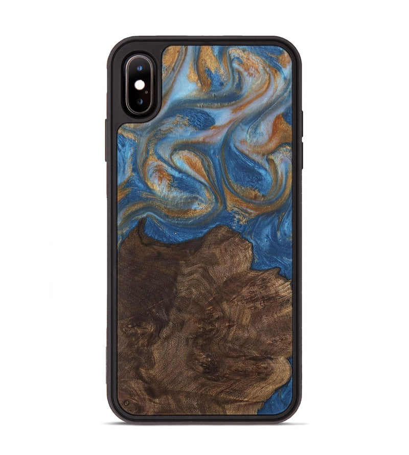 iPhone Xs Max Wood Phone Case - Kathye (Teal & Gold, 729227)