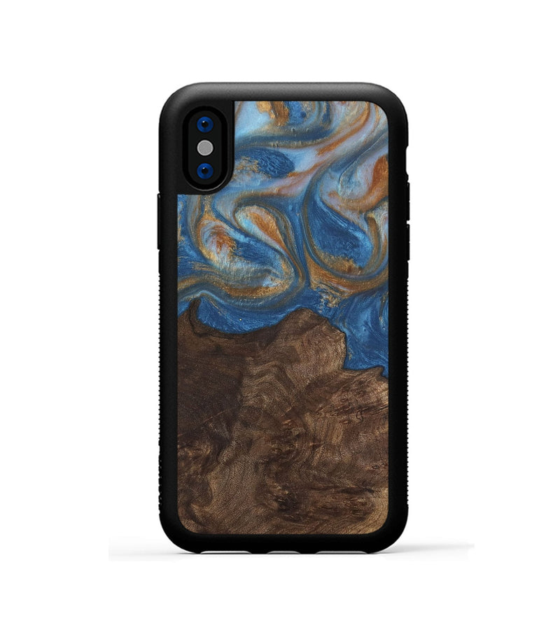 iPhone Xs Wood Phone Case - Kathye (Teal & Gold, 729227)