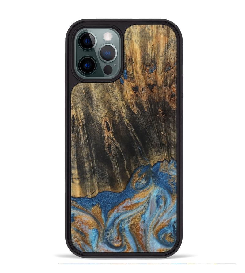 iPhone 12 Pro Max Wood Phone Case - Herma (Teal & Gold, 729234)