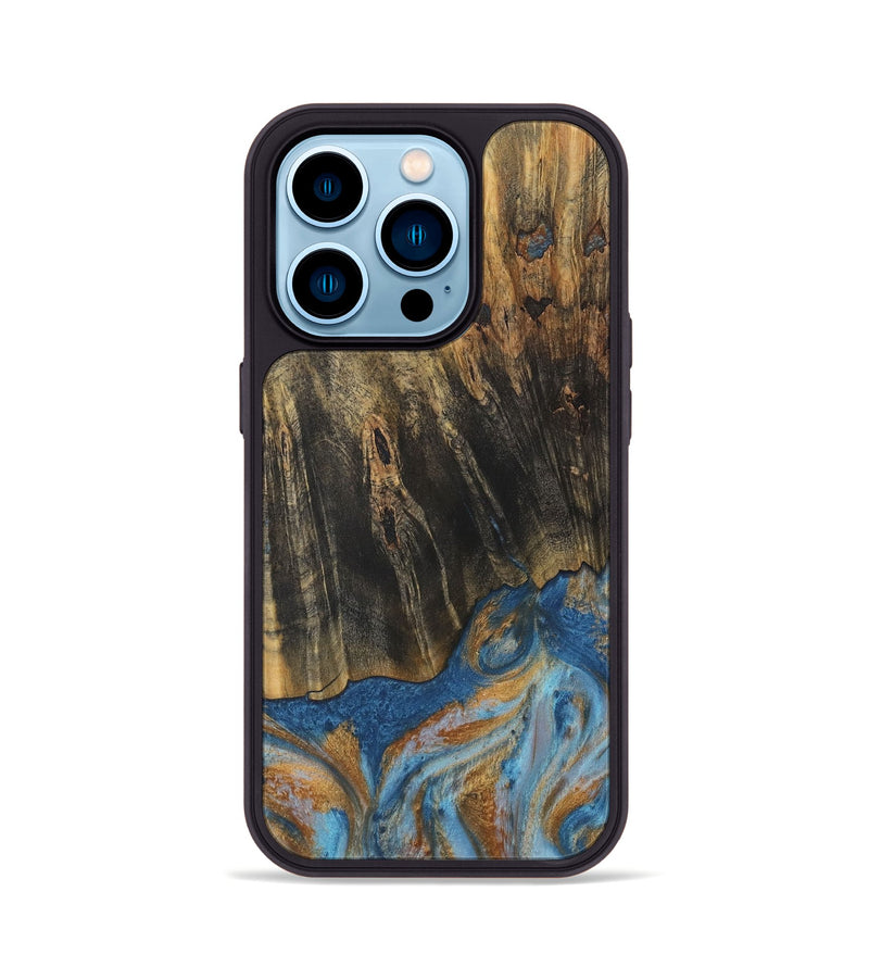 iPhone 14 Pro Wood Phone Case - Herma (Teal & Gold, 729234)