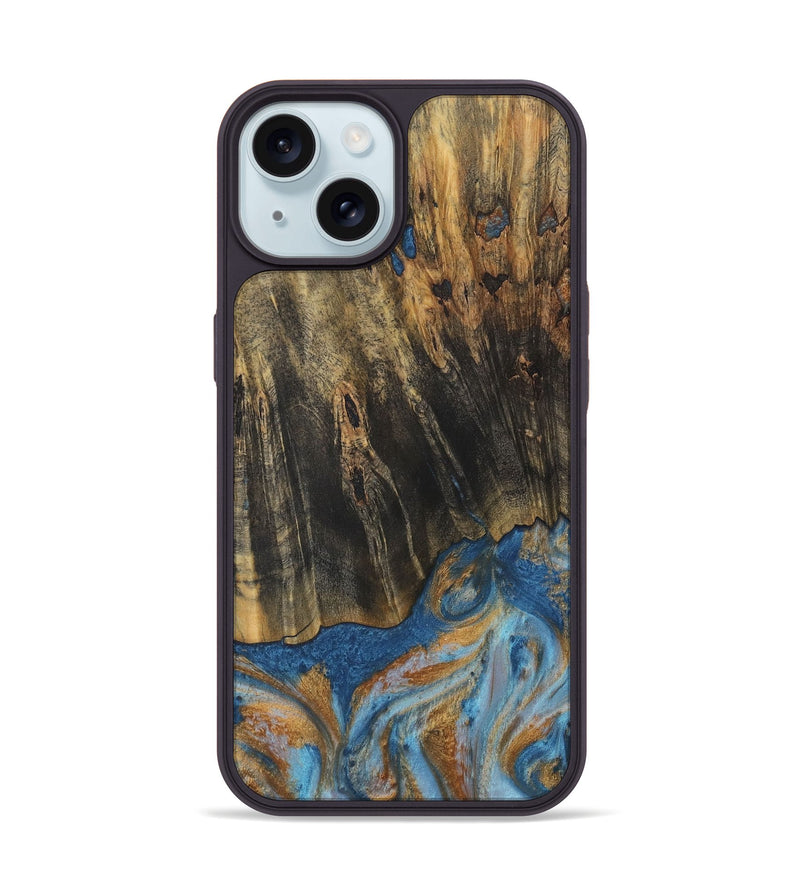 iPhone 15 Wood Phone Case - Herma (Teal & Gold, 729234)