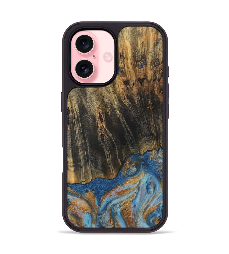 iPhone 16 Wood Phone Case - Herma (Teal & Gold, 729234)