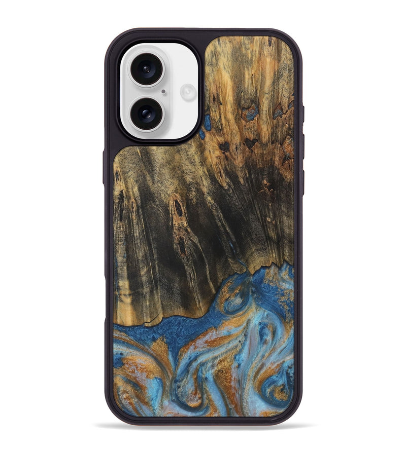 iPhone 16 Plus Wood Phone Case - Herma (Teal & Gold, 729234)