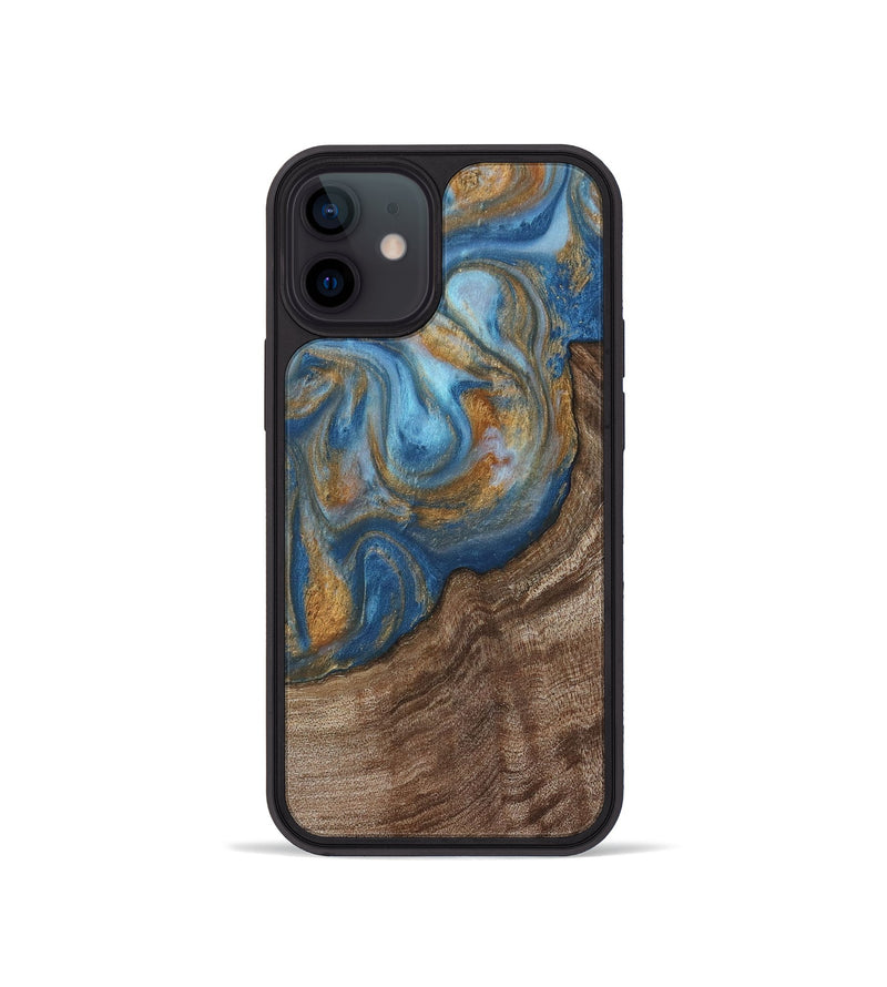 iPhone 12 mini Wood Phone Case - Mont (Teal & Gold, 729272)