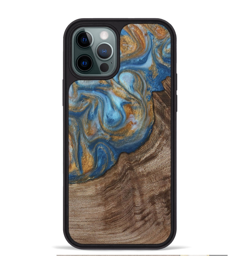 iPhone 12 Pro Max Wood Phone Case - Mont (Teal & Gold, 729272)