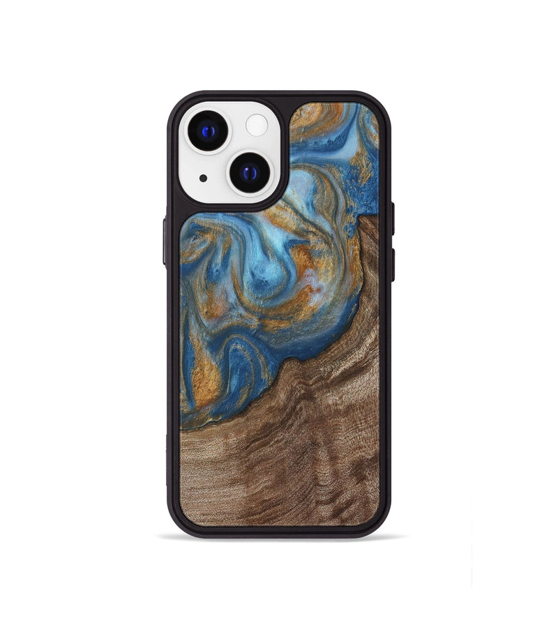 iPhone 13 mini Wood Phone Case - Mont (Teal & Gold, 729272)