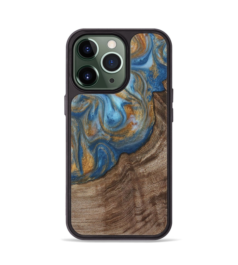 iPhone 13 Pro Wood Phone Case - Mont (Teal & Gold, 729272)