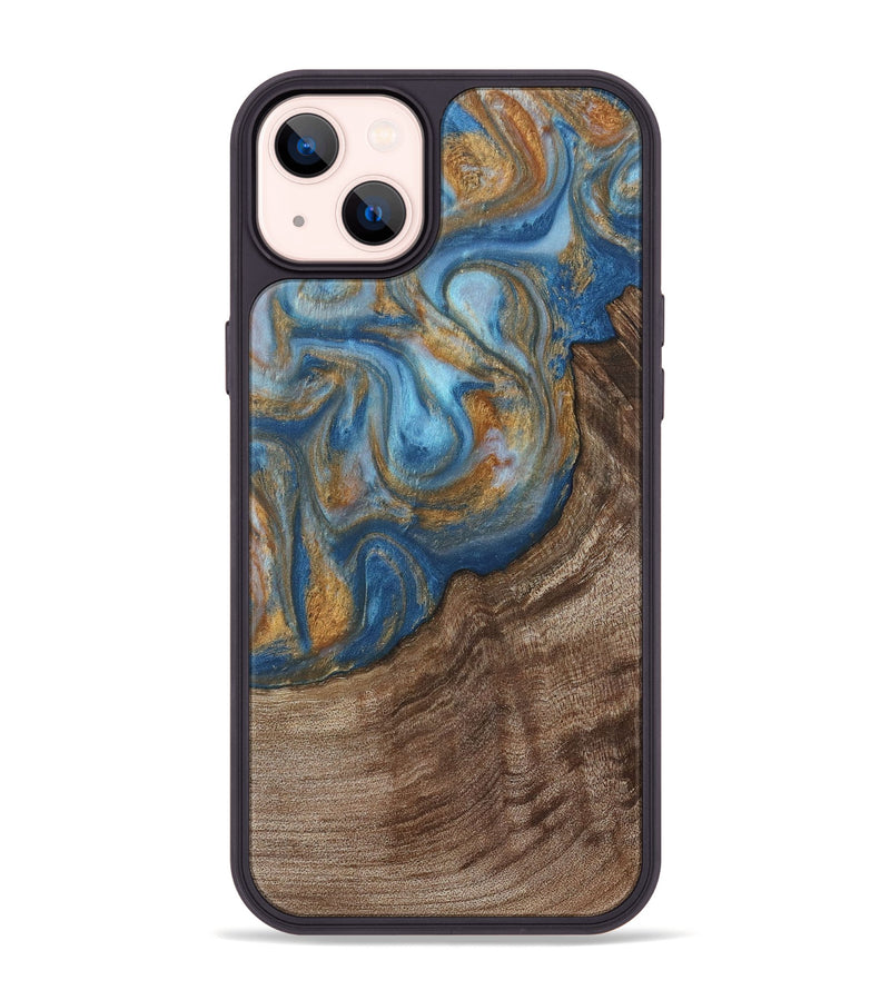 iPhone 14 Plus Wood Phone Case - Mont (Teal & Gold, 729272)