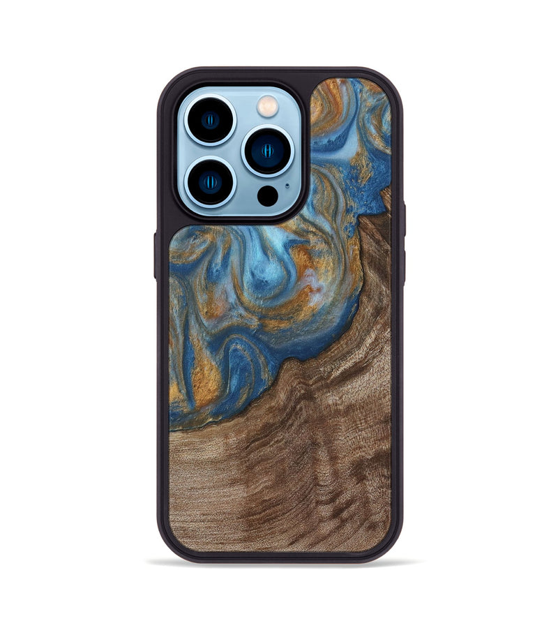 iPhone 14 Pro Wood Phone Case - Mont (Teal & Gold, 729272)