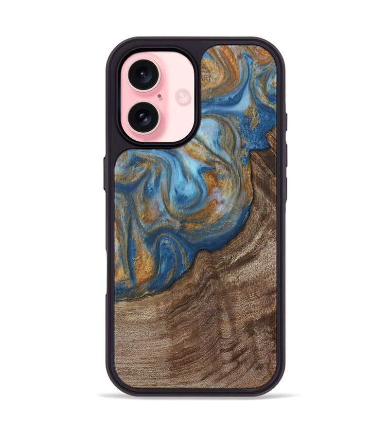 iPhone 16 Wood Phone Case - Mont (Teal & Gold, 729272)