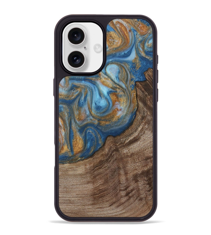 iPhone 16 Plus Wood Phone Case - Mont (Teal & Gold, 729272)