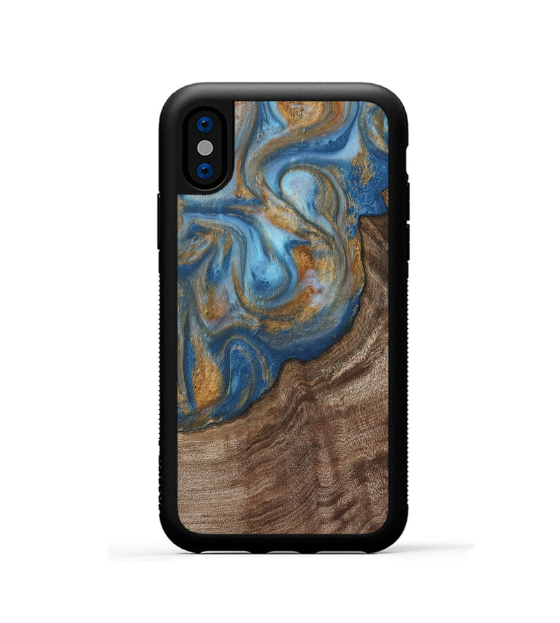 iPhone Xs Wood Phone Case - Mont (Teal & Gold, 729272)