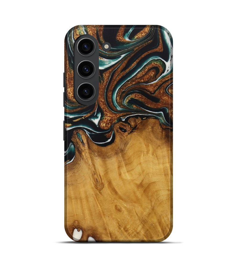 Galaxy S23 Wood Live Edge Phone Case - Breco (Teal & Gold, 729340)