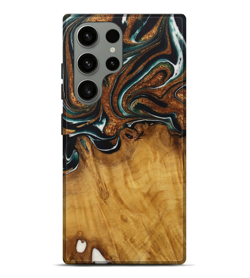 Galaxy S23 Ultra Wood Live Edge Phone Case - Breco (Teal & Gold, 729340)