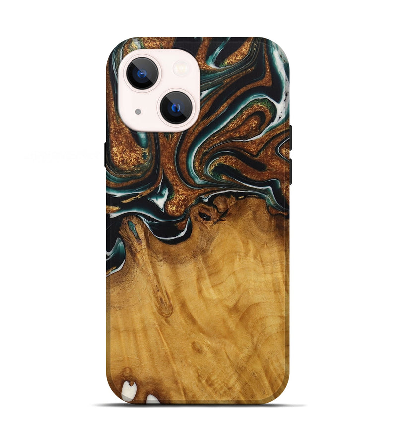 iPhone 13 Wood Live Edge Phone Case - Breco (Teal & Gold, 729340)