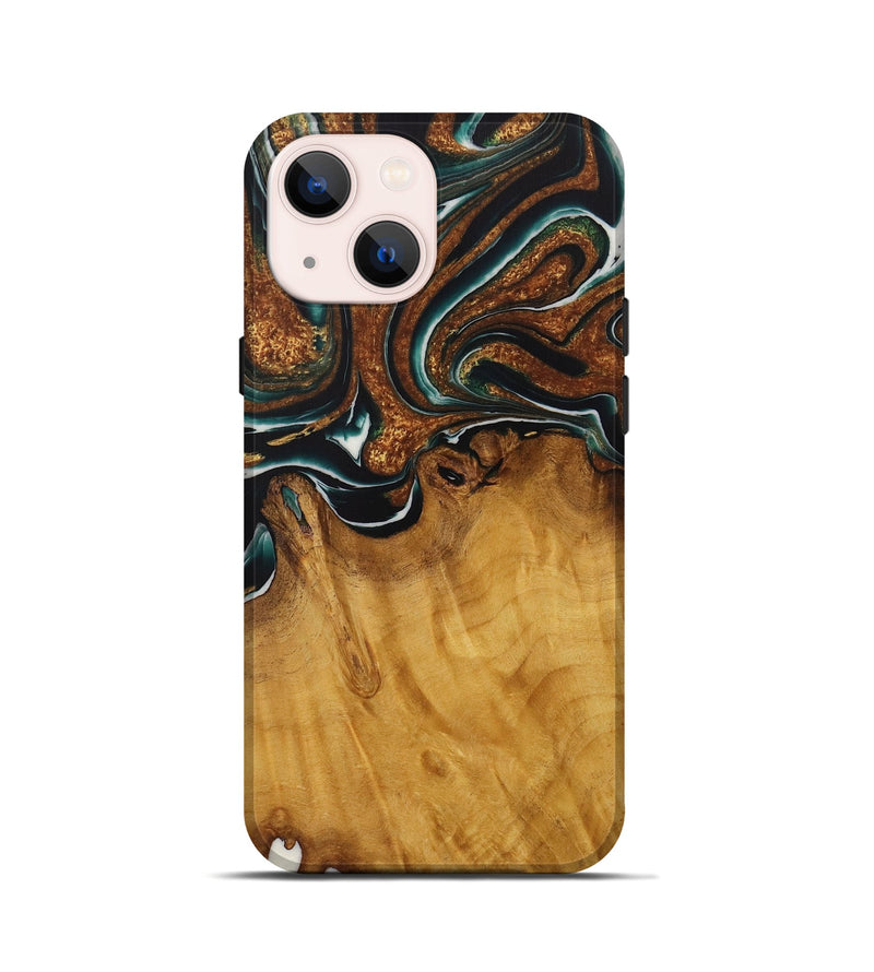 iPhone 13 mini Wood Live Edge Phone Case - Breco (Teal & Gold, 729340)