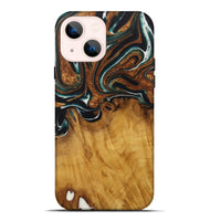 iPhone 14 Plus Wood Live Edge Phone Case - Breco (Teal & Gold, 729340)