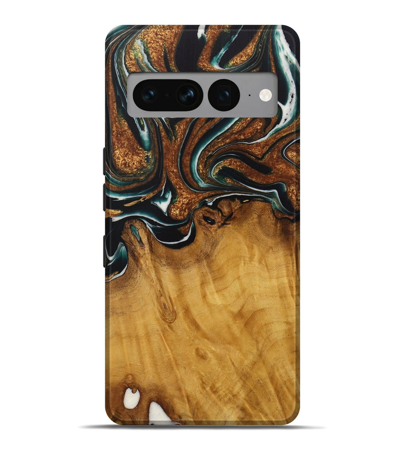 Pixel 7 Pro Wood Live Edge Phone Case - Breco (Teal & Gold, 729340)