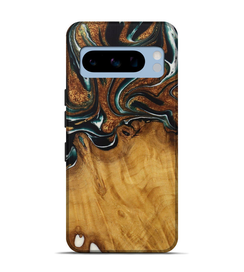 Pixel 8 Pro Wood Live Edge Phone Case - Breco (Teal & Gold, 729340)