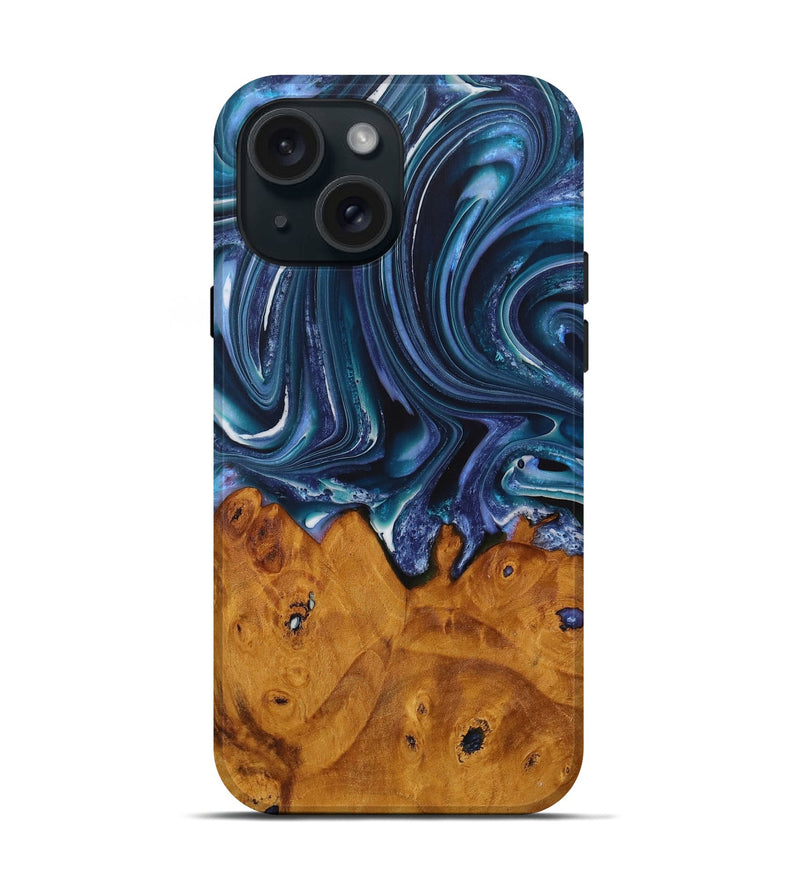 iPhone 15 Wood Live Edge Phone Case - Fronnie (Blue, 729341)