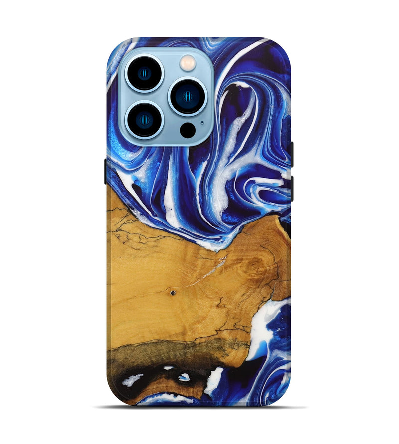 iPhone 14 Pro Wood Live Edge Phone Case - Goldina (Blue, 729342)