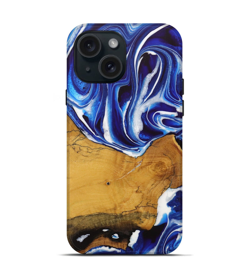 iPhone 15 Wood Live Edge Phone Case - Goldina (Blue, 729342)