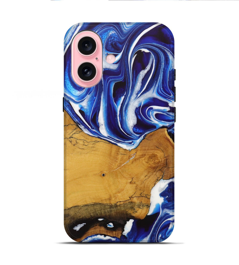 iPhone 16 Wood Live Edge Phone Case - Goldina (Blue, 729342)