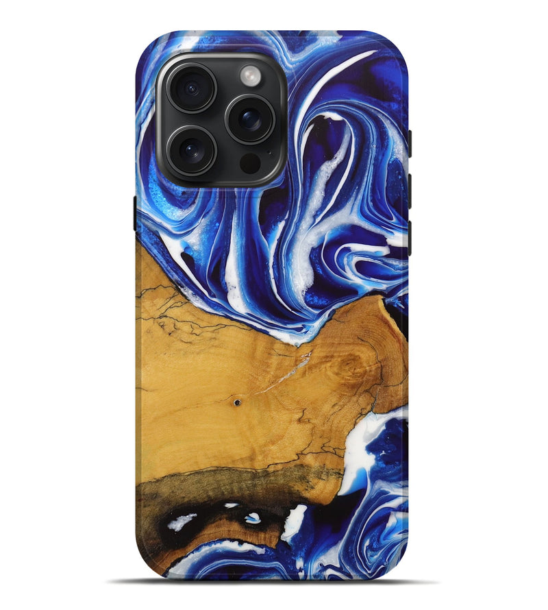 iPhone 16 Pro Max Wood Live Edge Phone Case - Goldina (Blue, 729342)