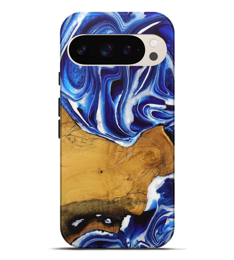 Pixel 9 Pro XL Wood Live Edge Phone Case - Goldina (Blue, 729342)