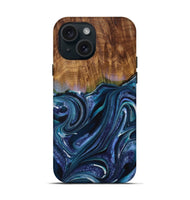 iPhone 15 Wood Live Edge Phone Case - Cuong (Blue, 729348)