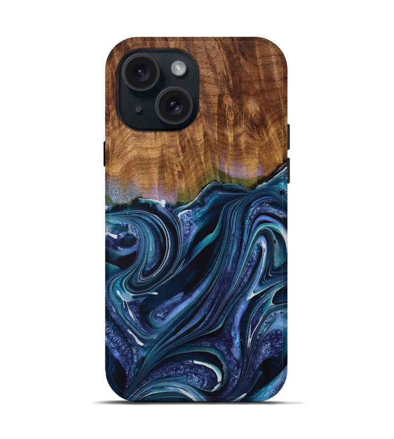 iPhone 15 Wood Live Edge Phone Case - Cuong (Blue, 729348)