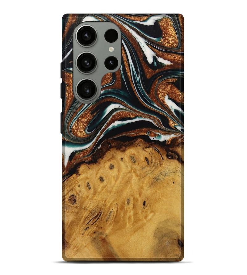 Galaxy S23 Ultra Wood Live Edge Phone Case - Pierre (Teal & Gold, 729350)