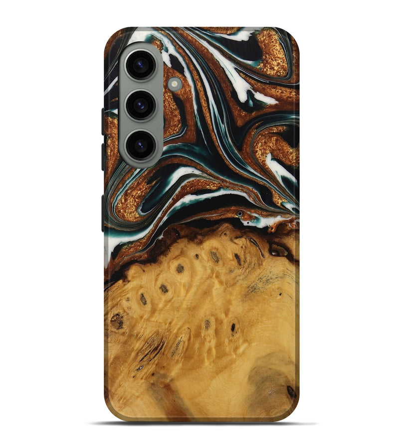 Galaxy S24 Plus Wood Live Edge Phone Case - Pierre (Teal & Gold, 729350)