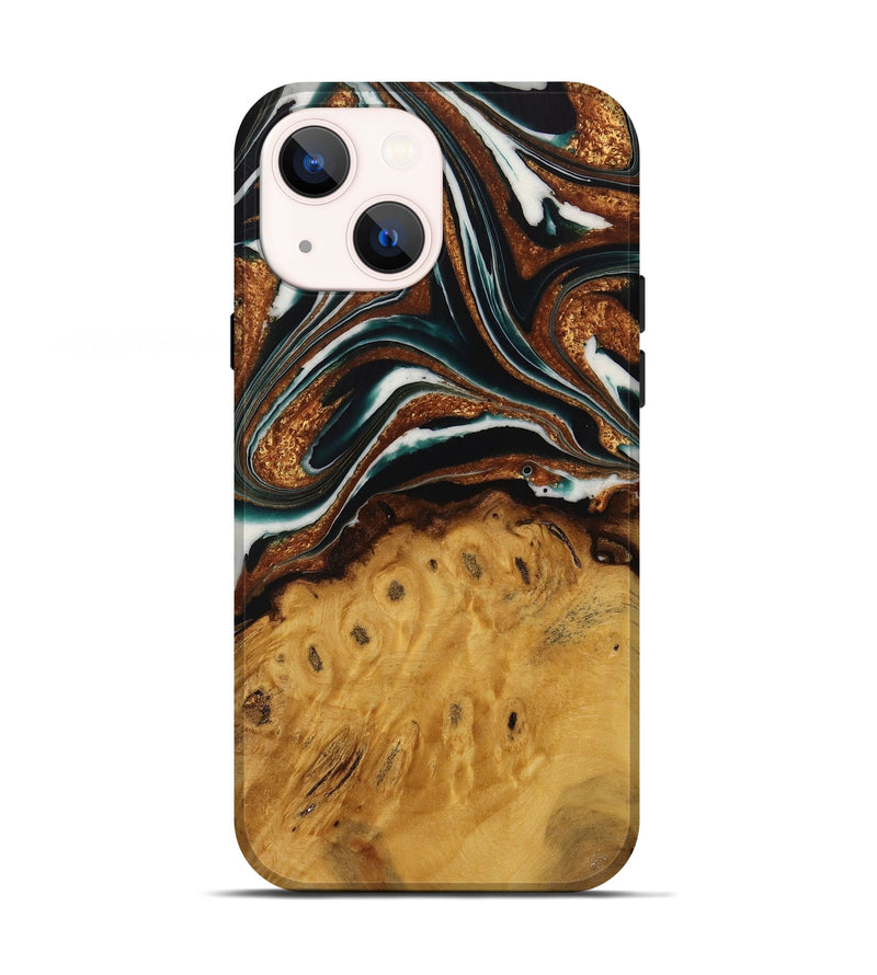 iPhone 13 Wood Live Edge Phone Case - Pierre (Teal & Gold, 729350)