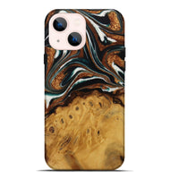 iPhone 14 Plus Wood Live Edge Phone Case - Pierre (Teal & Gold, 729350)