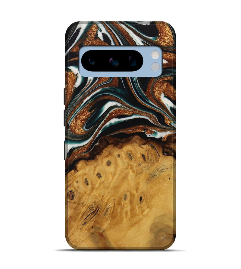 Pixel 8 Pro Wood Live Edge Phone Case - Pierre (Teal & Gold, 729350)