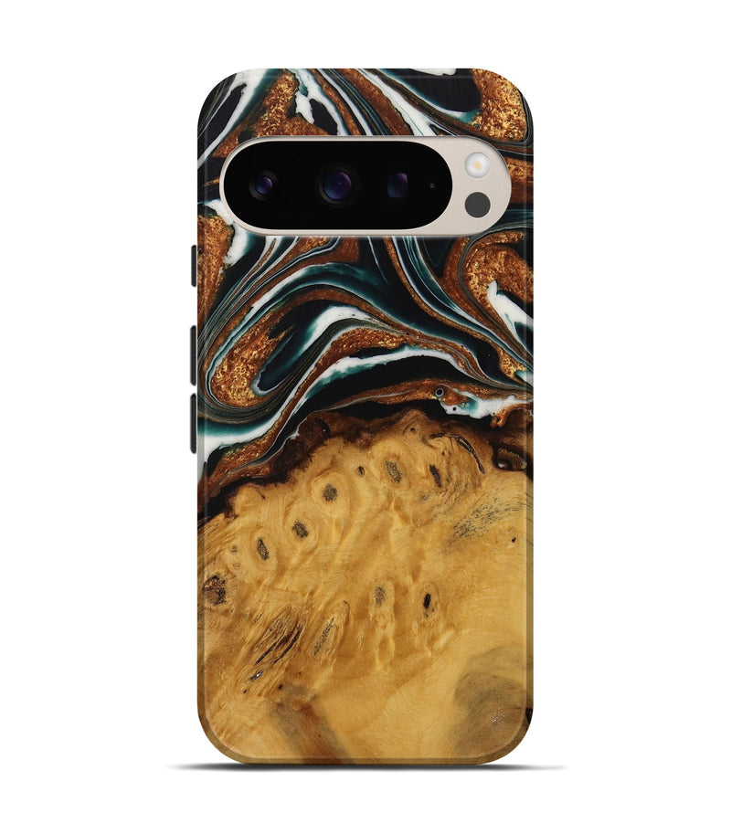 Pixel 9 Wood Live Edge Phone Case - Pierre (Teal & Gold, 729350)