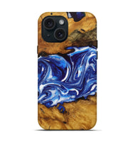 iPhone 15 Wood Live Edge Phone Case - Katelyn (Blue, 729358)