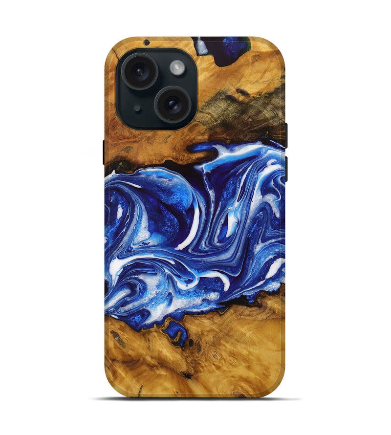 iPhone 15 Wood Live Edge Phone Case - Katelyn (Blue, 729358)