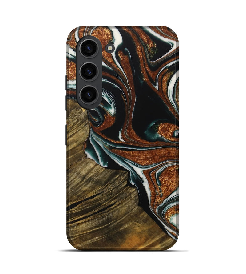 Galaxy S23 Wood Live Edge Phone Case - Tiena (Teal & Gold, 729366)