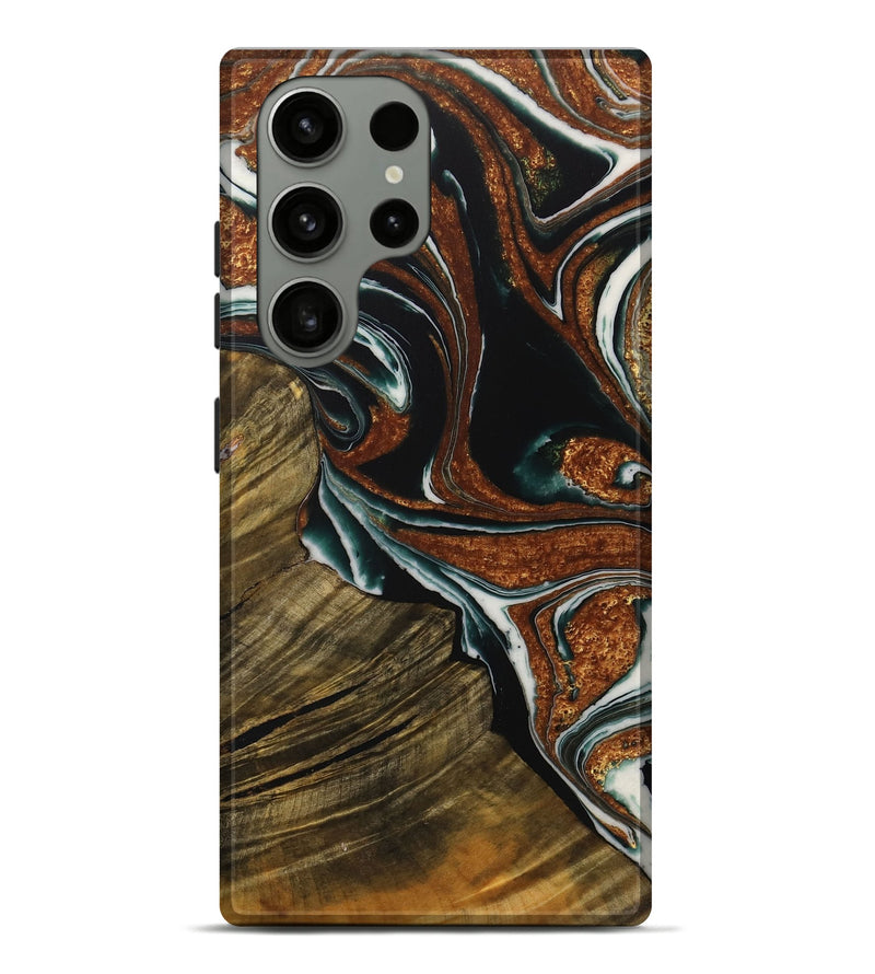 Galaxy S23 Ultra Wood Live Edge Phone Case - Tiena (Teal & Gold, 729366)