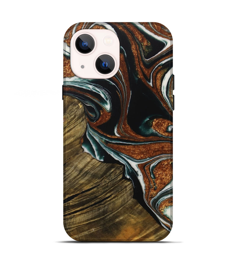 iPhone 13 Wood Live Edge Phone Case - Tiena (Teal & Gold, 729366)