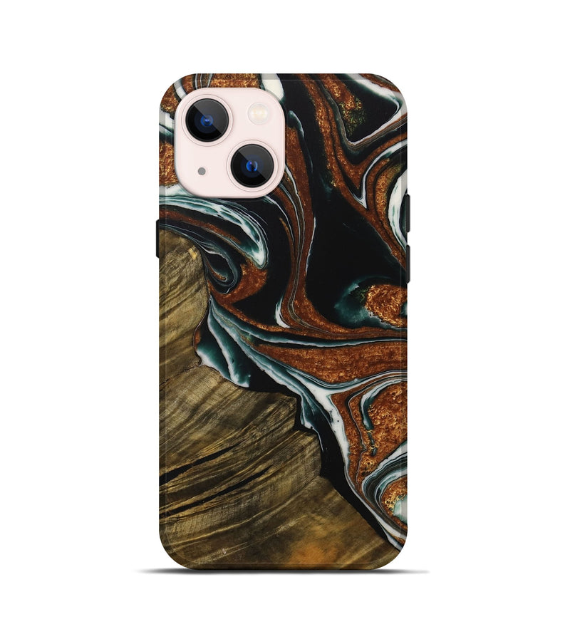 iPhone 13 mini Wood Live Edge Phone Case - Tiena (Teal & Gold, 729366)