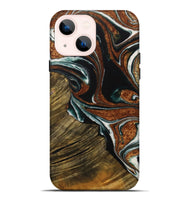 iPhone 14 Plus Wood Live Edge Phone Case - Tiena (Teal & Gold, 729366)