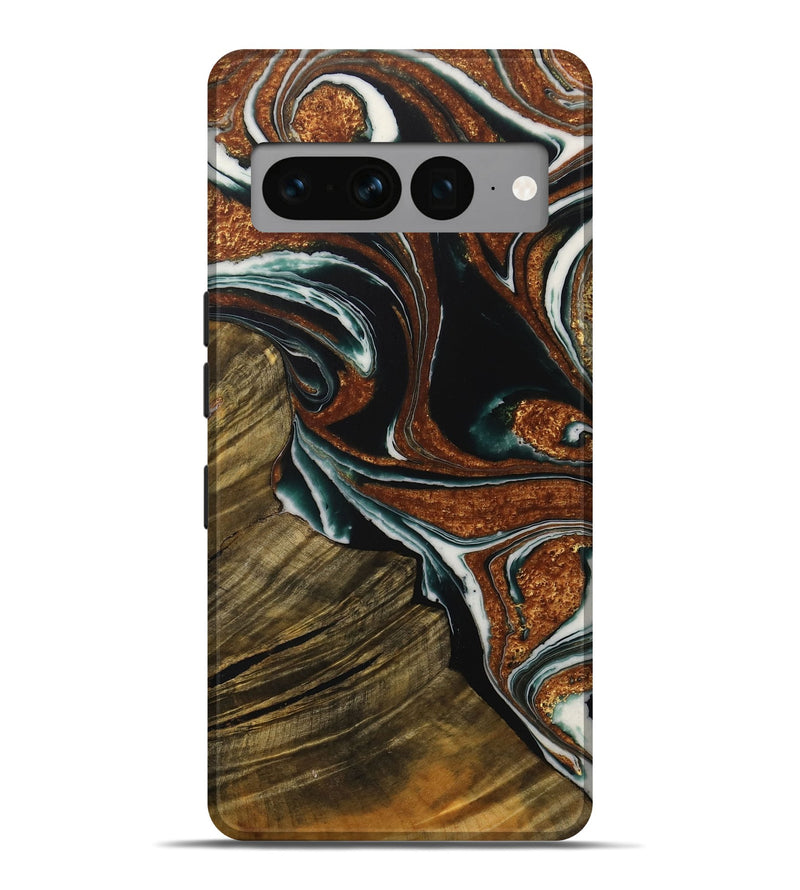 Pixel 7 Pro Wood Live Edge Phone Case - Tiena (Teal & Gold, 729366)