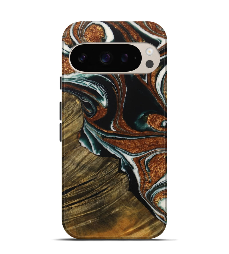 Pixel 9 Wood Live Edge Phone Case - Tiena (Teal & Gold, 729366)